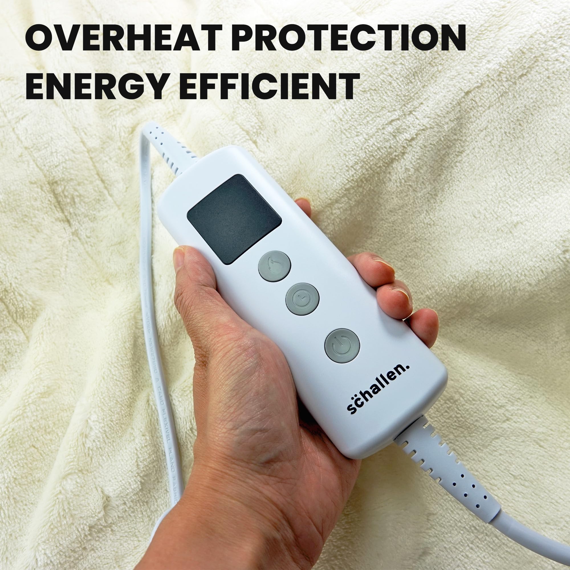 Schallen Soft Fleece Heated Throw Blanket – 10 Heat Settings, Cream