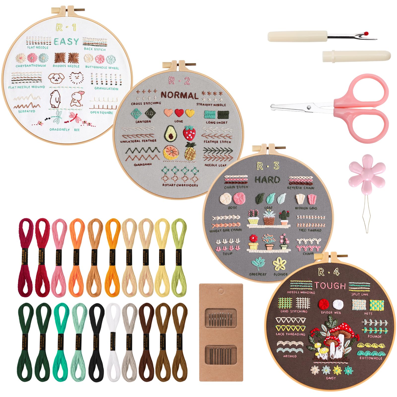 VynyQoo 4pcs Embroidery Kit for Beginners | 40 Stitches DIY Craft Set