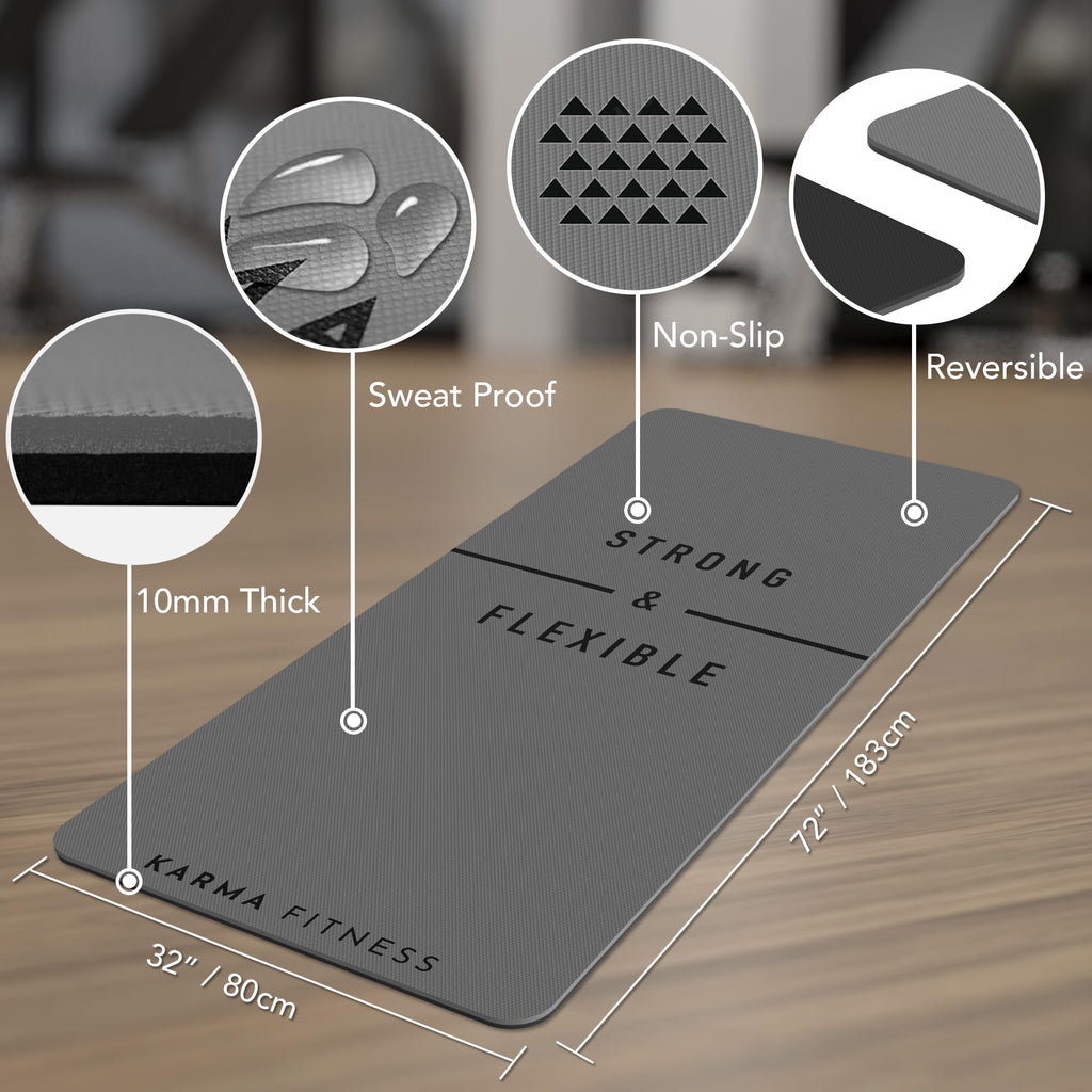 Extra Wide TPE Exercise Mat - 10mm Thick Non-Slip Yoga Mat