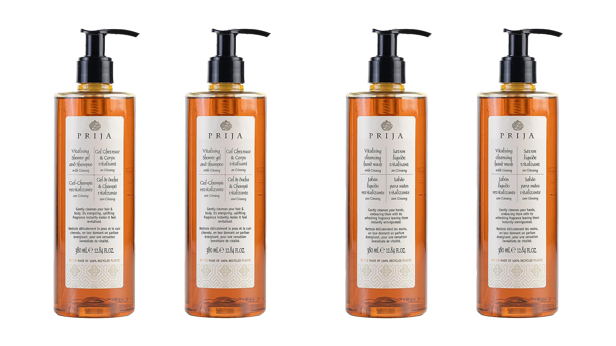 Prija Ginseng Hand Wash & 2-in-1 Shower Gel Shampoo Bundle - 4 x 380ml