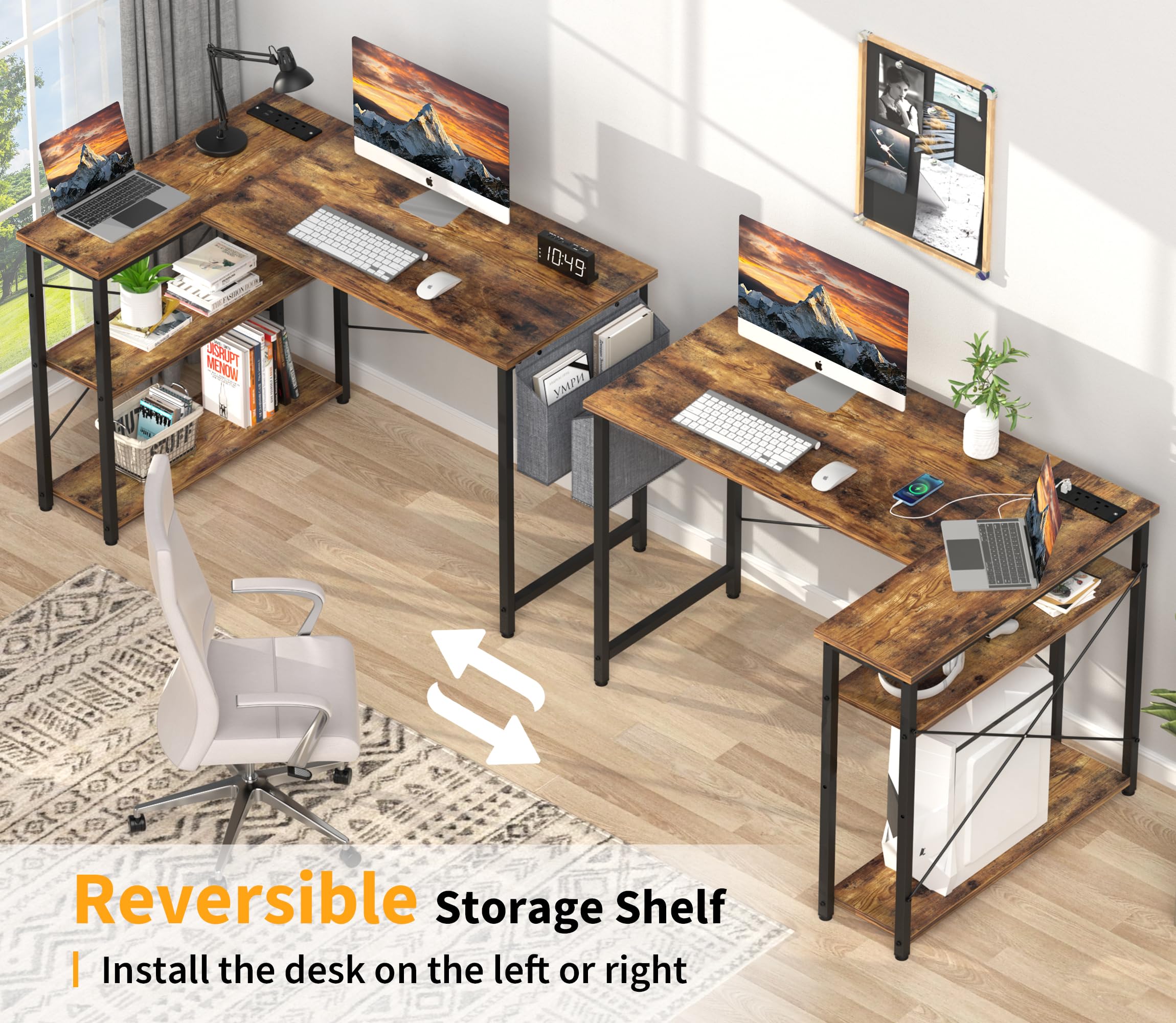 Yornoli L-Shaped Computer Desk with Power Outlet & Storage - Snow White