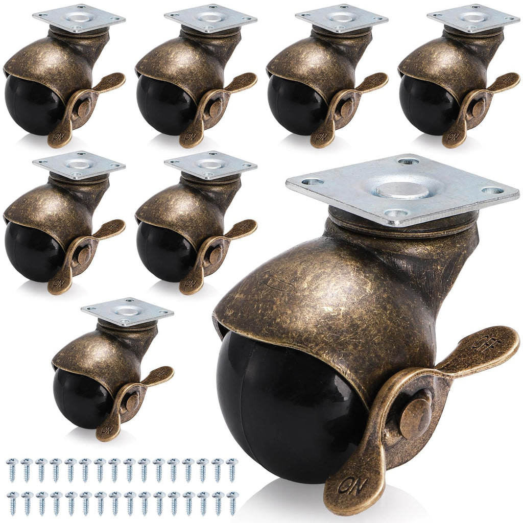 Goaste 8 Pack 50mm Ball Caster Wheels, Antique Brass Swivel Casters with Brakes, Vintage Spherical Ball Casters with Sockets - image 1