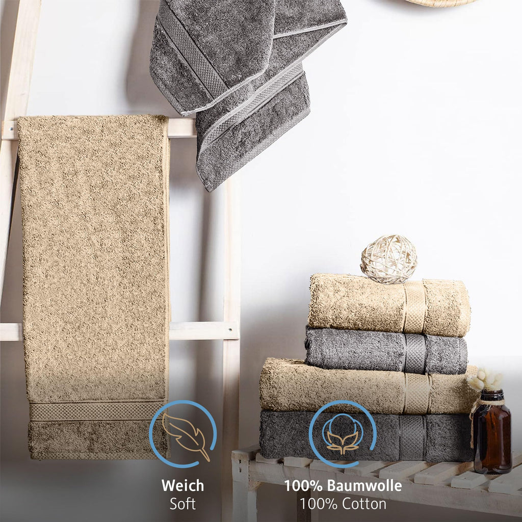 Komfortec Set of 8 Hand Towels 50 x 100 cm 100% Cotton Terry Towelling Soft Anthracite Grey/Beige - image 2