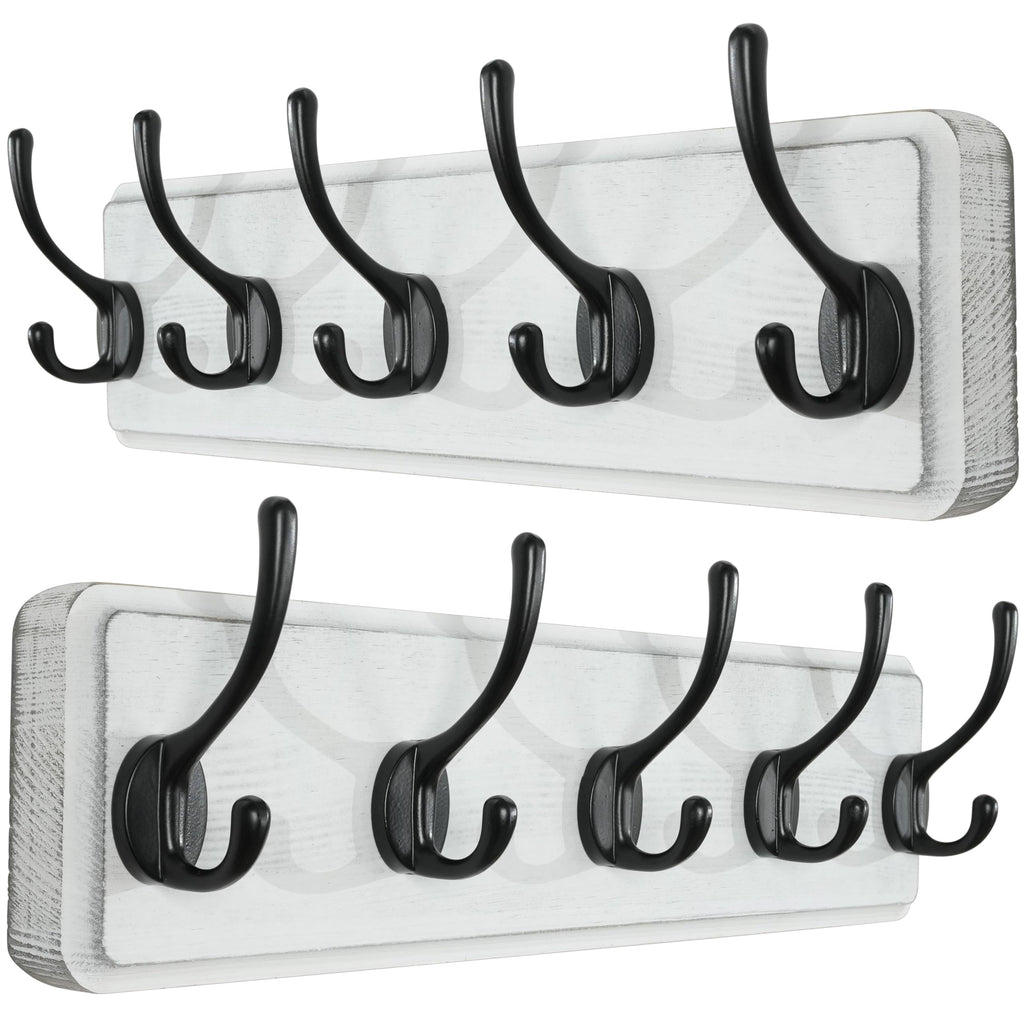 SKOLOO Farmhouse Wall Mounted Coat Rack | 5-Hook Pine Wood Hanger, 2-Pack