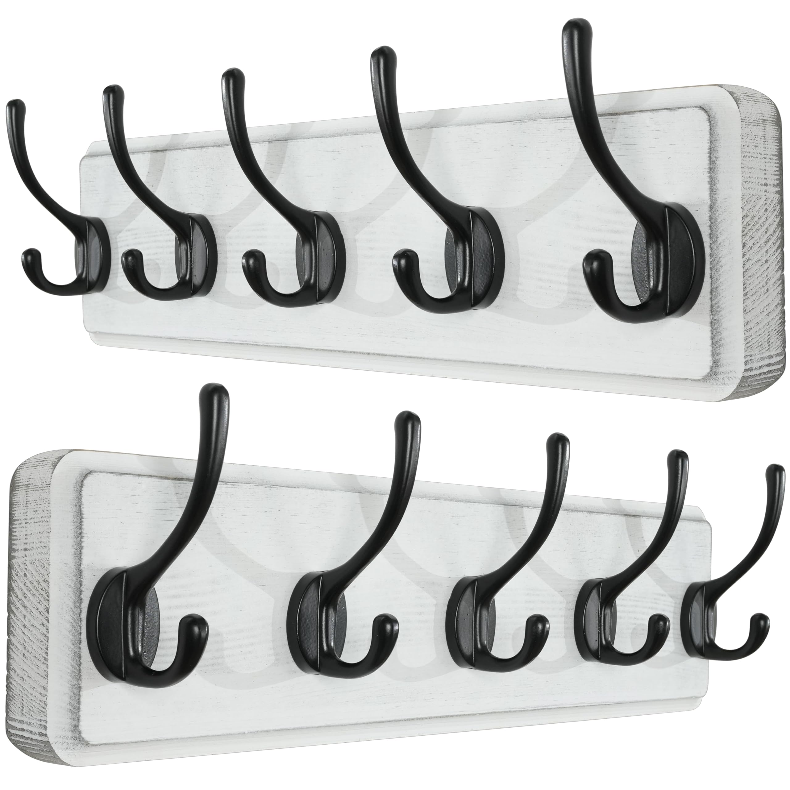 SKOLOO Farmhouse Wall Mounted Coat Rack | 5-Hook Pine Wood Hanger, 2-Pack