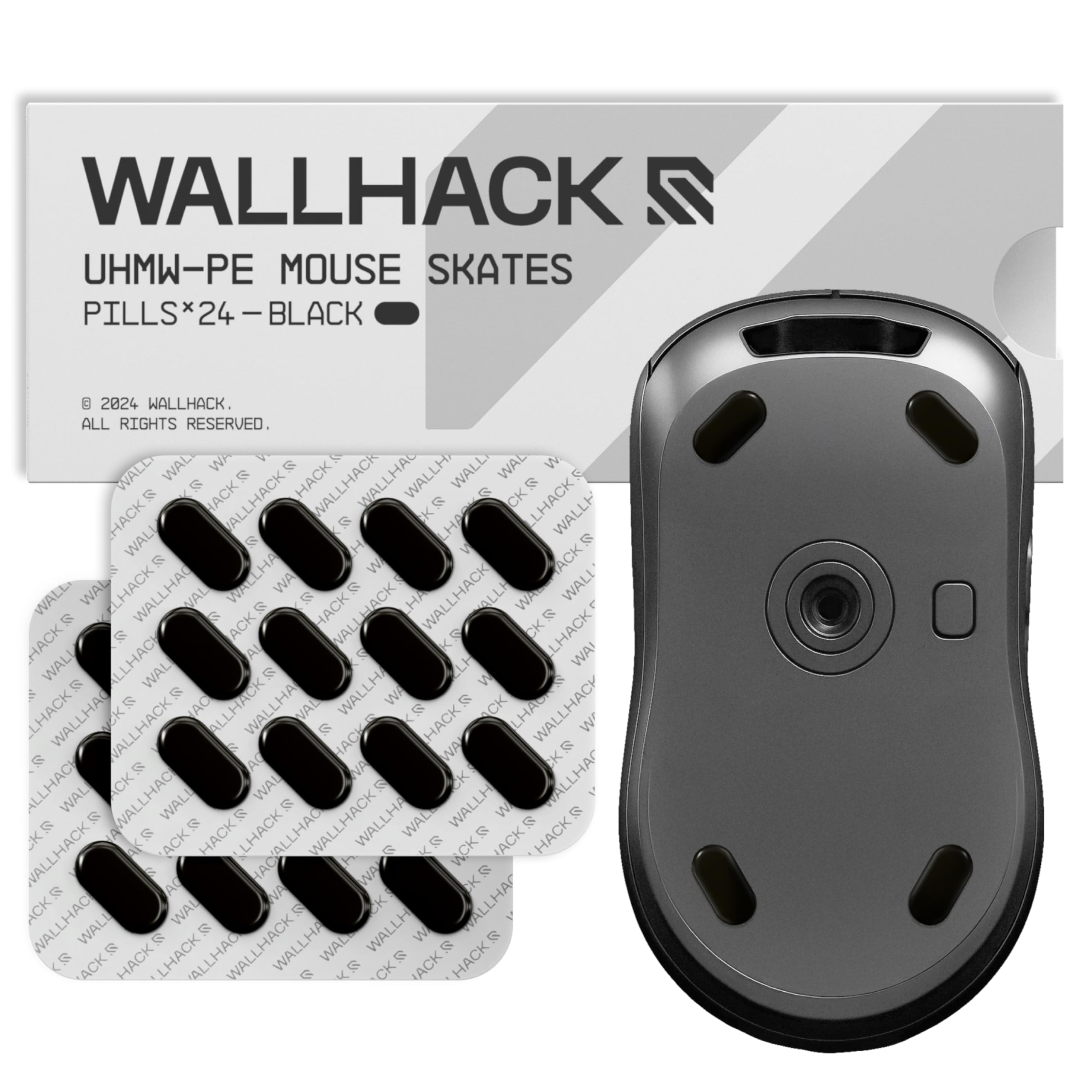 Wallhack UHMW-PE Pill Mouse Skates – Universal Gaming Feet, Black