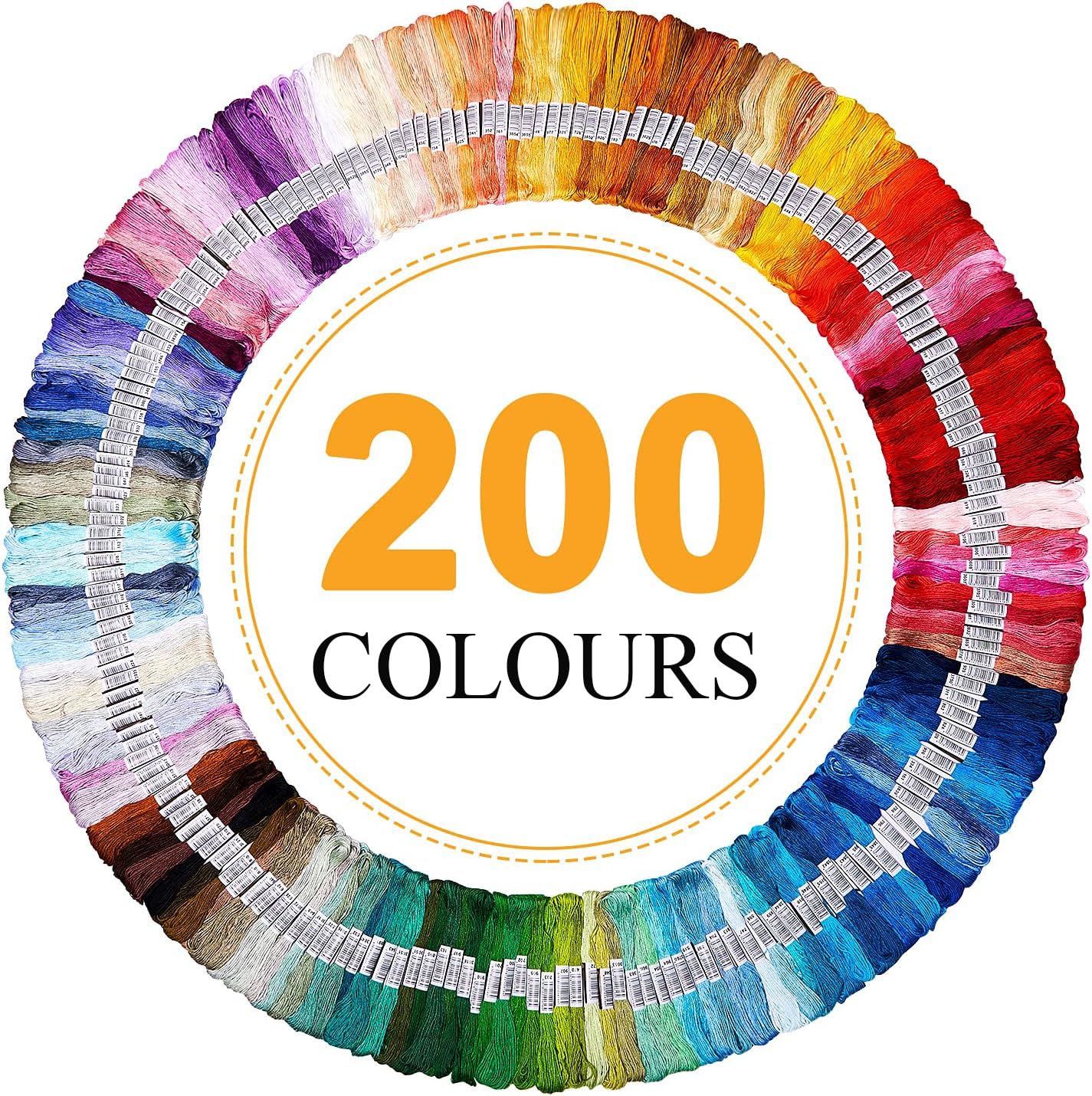 Jolof Store 200-Color Cotton Embroidery Threads for Cross Stitch & DIY