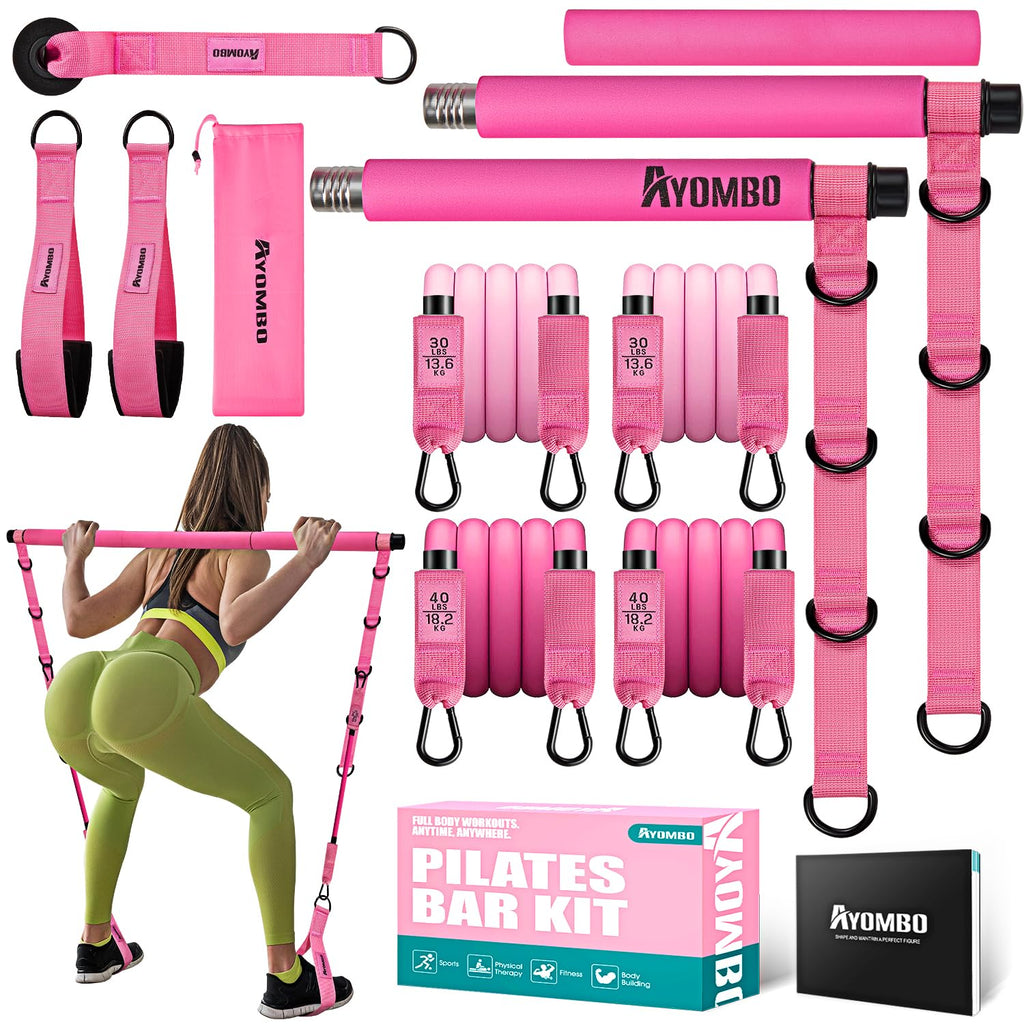 Pilates Bar Kit | Adjustable Resistance Bands Home Gym Set