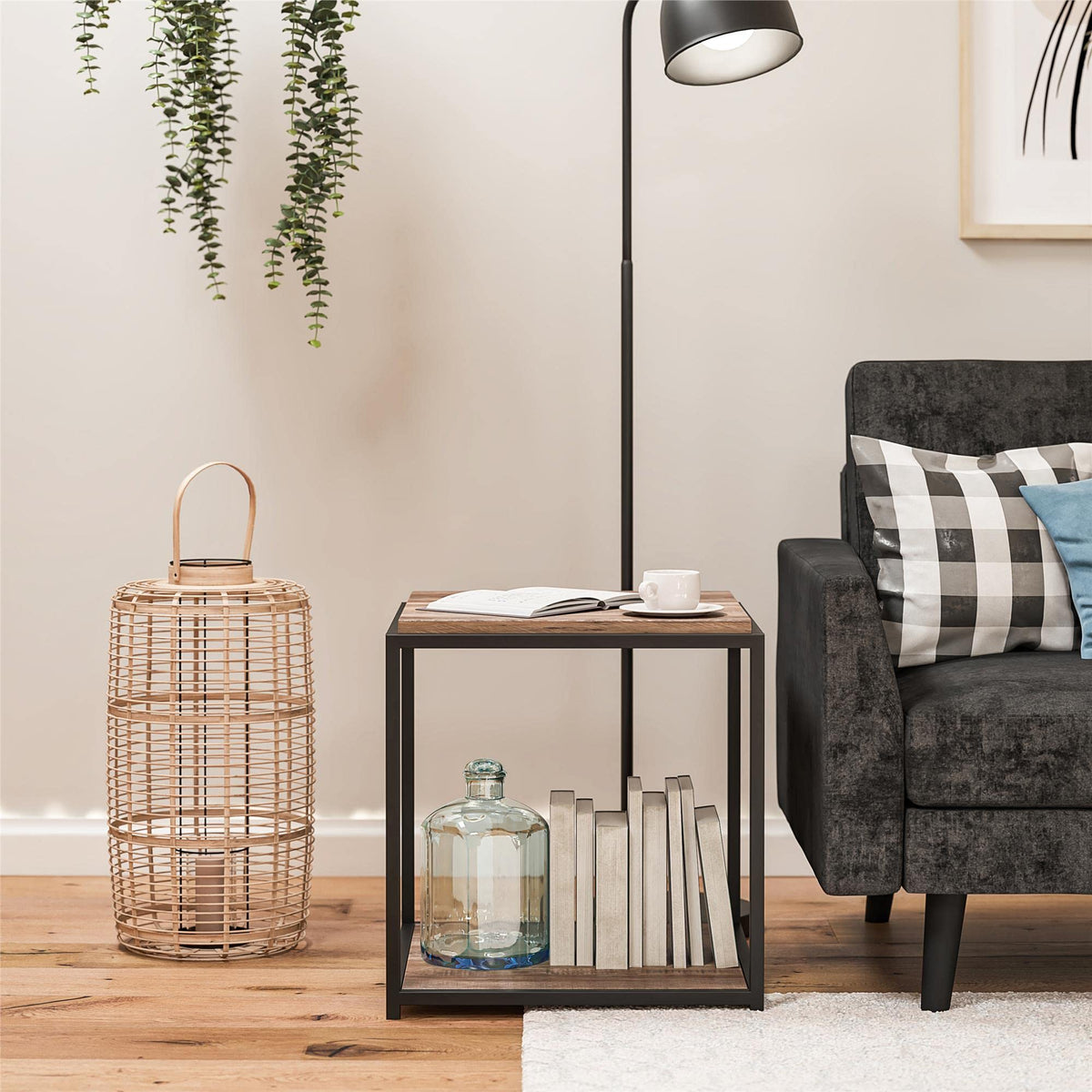 DHP Furniture Quincy End & Side Table, Weathered Oak Look, 49 x 48 x 55cm WxDxH - image 3