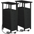 LOAKEKEL Slim Bedside Table Set of 2 with Charging Station & 3 Drawers