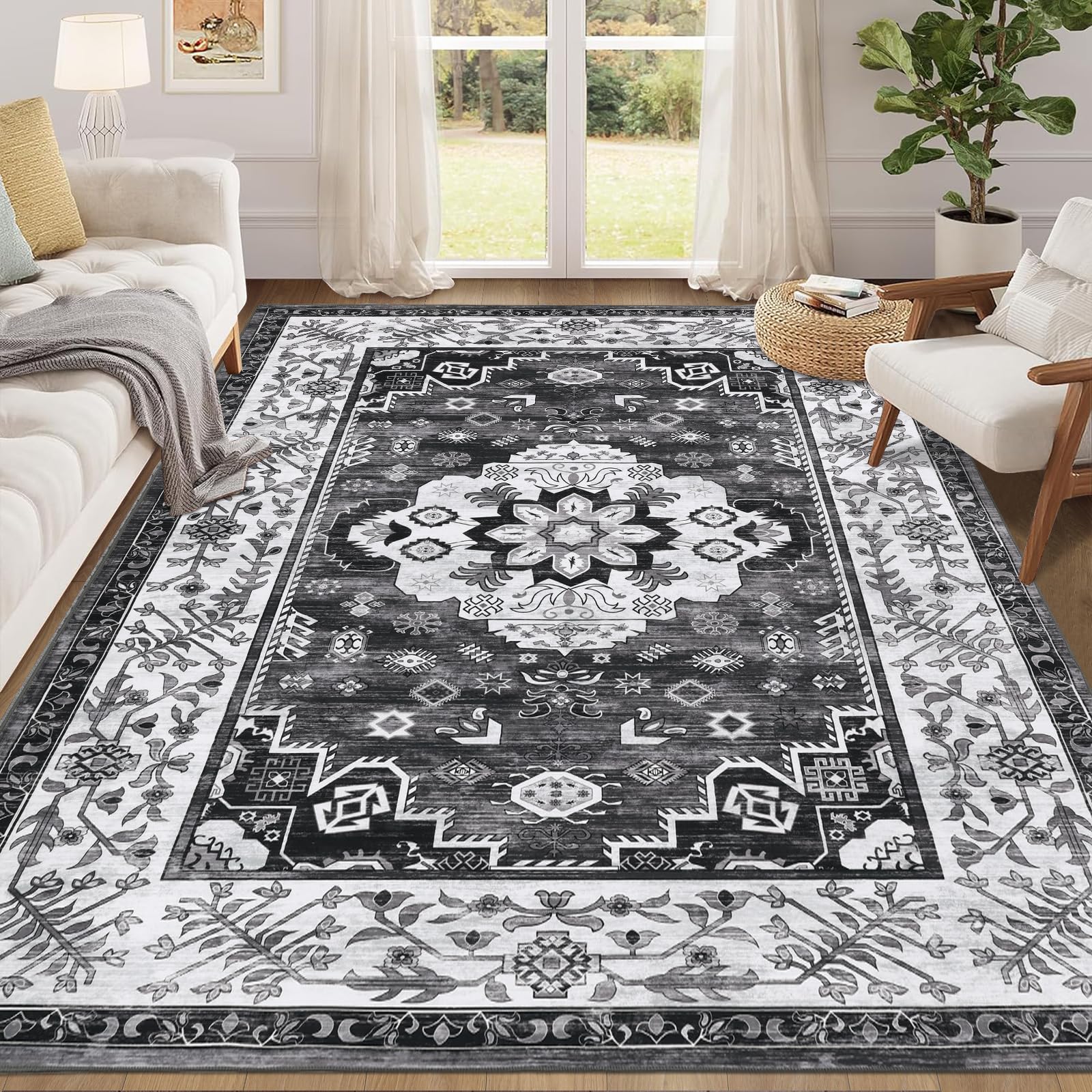 Enyhom Vintage Moroccan Area Rug | 160x230cm Washable Non-Slip Carpet