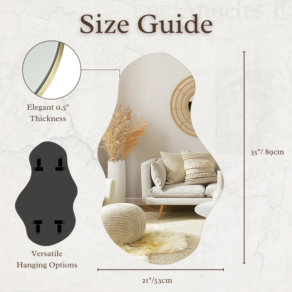 PERFNIQUE Irregular Wall Mirror – 89x53cm Frameless Cloud Design