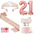 Amosking 21st Birthday Decorations for Her | Rose Gold Sash, Tiara & Balloons
