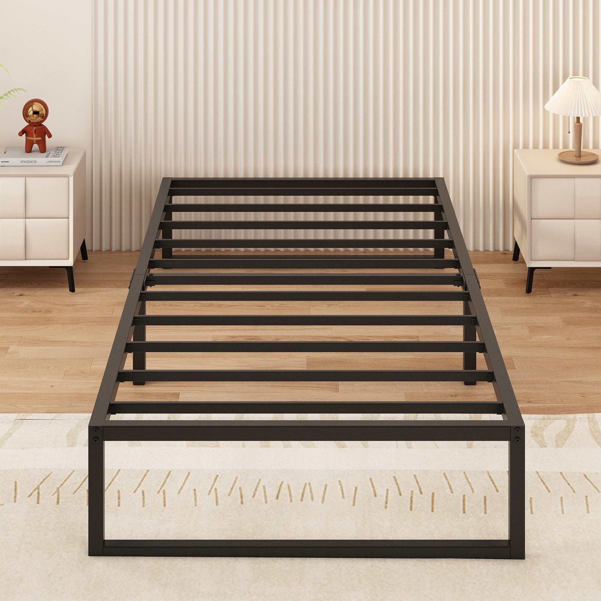 Yicensen Single Metal Platform Bed Frame | 90x190cm Steel Slat Support