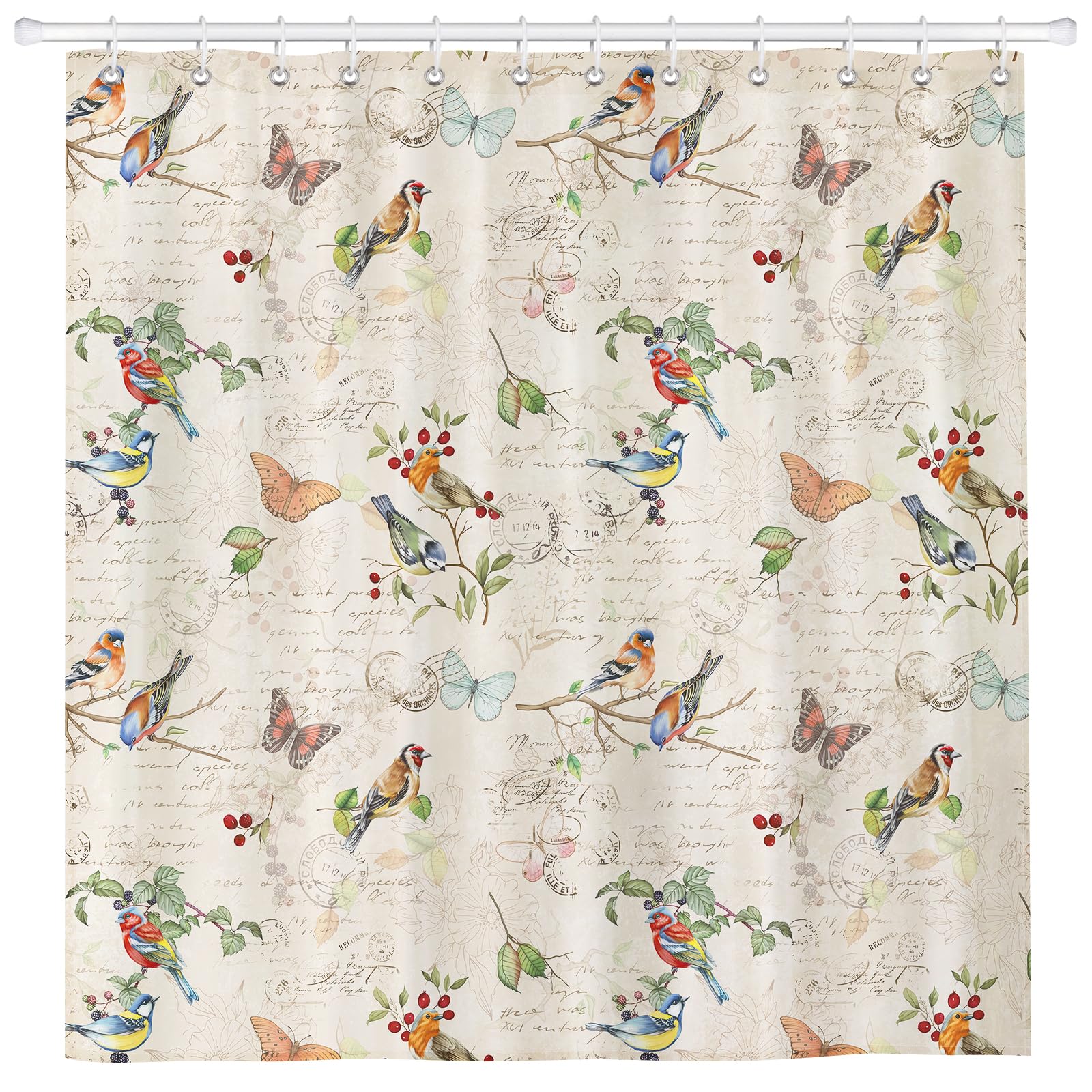 Arquiel Retro Bird Branch Shower Curtain | Waterproof Polyester, 72x72"