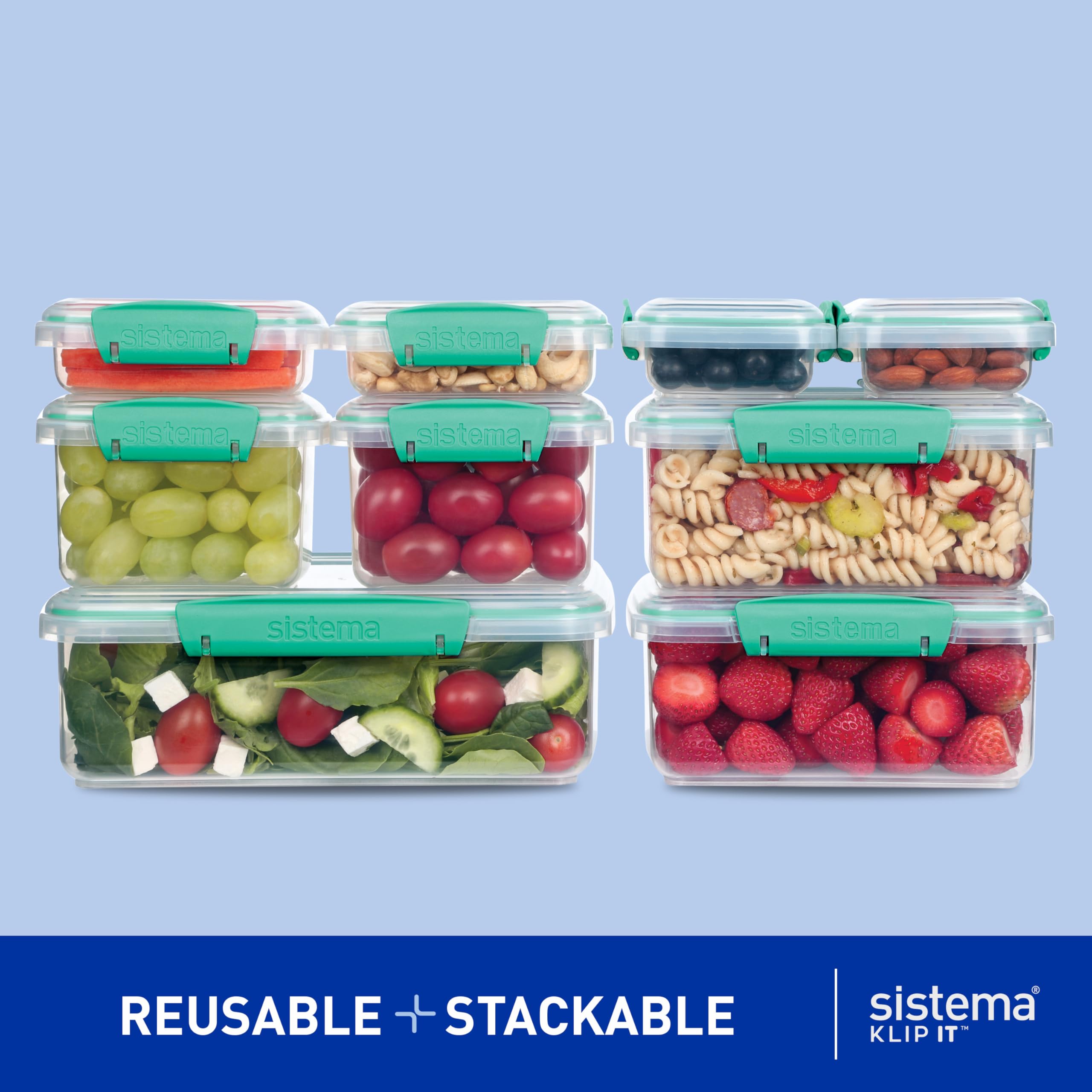 Sistema KLIP IT Airtight Food Storage Containers, 18-Piece Set, Teal
