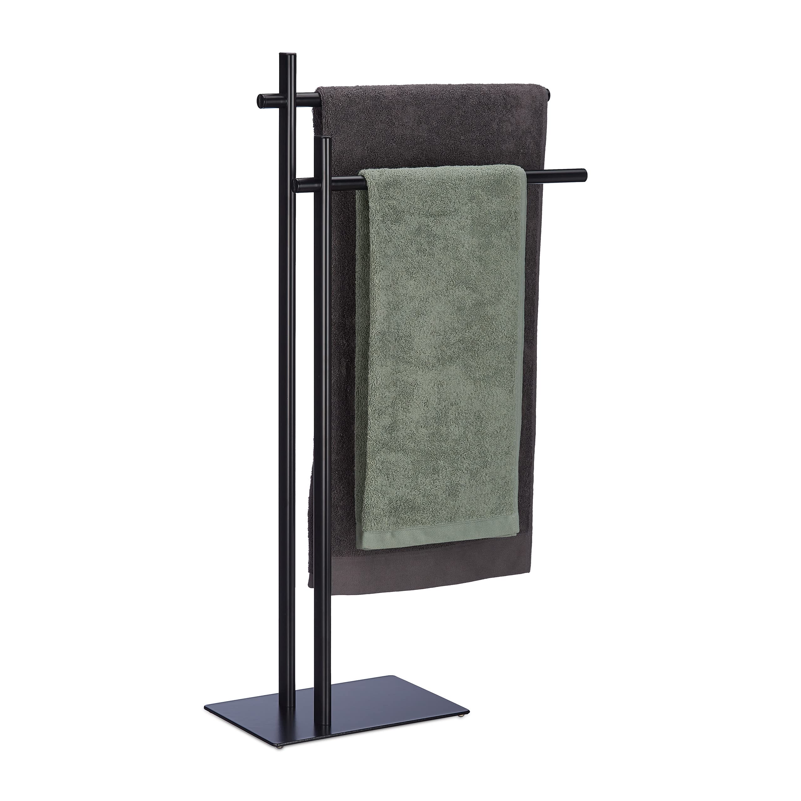 Relaxdays Freestanding Towel Holder – 2-Rail Steel Drying Rack, Black