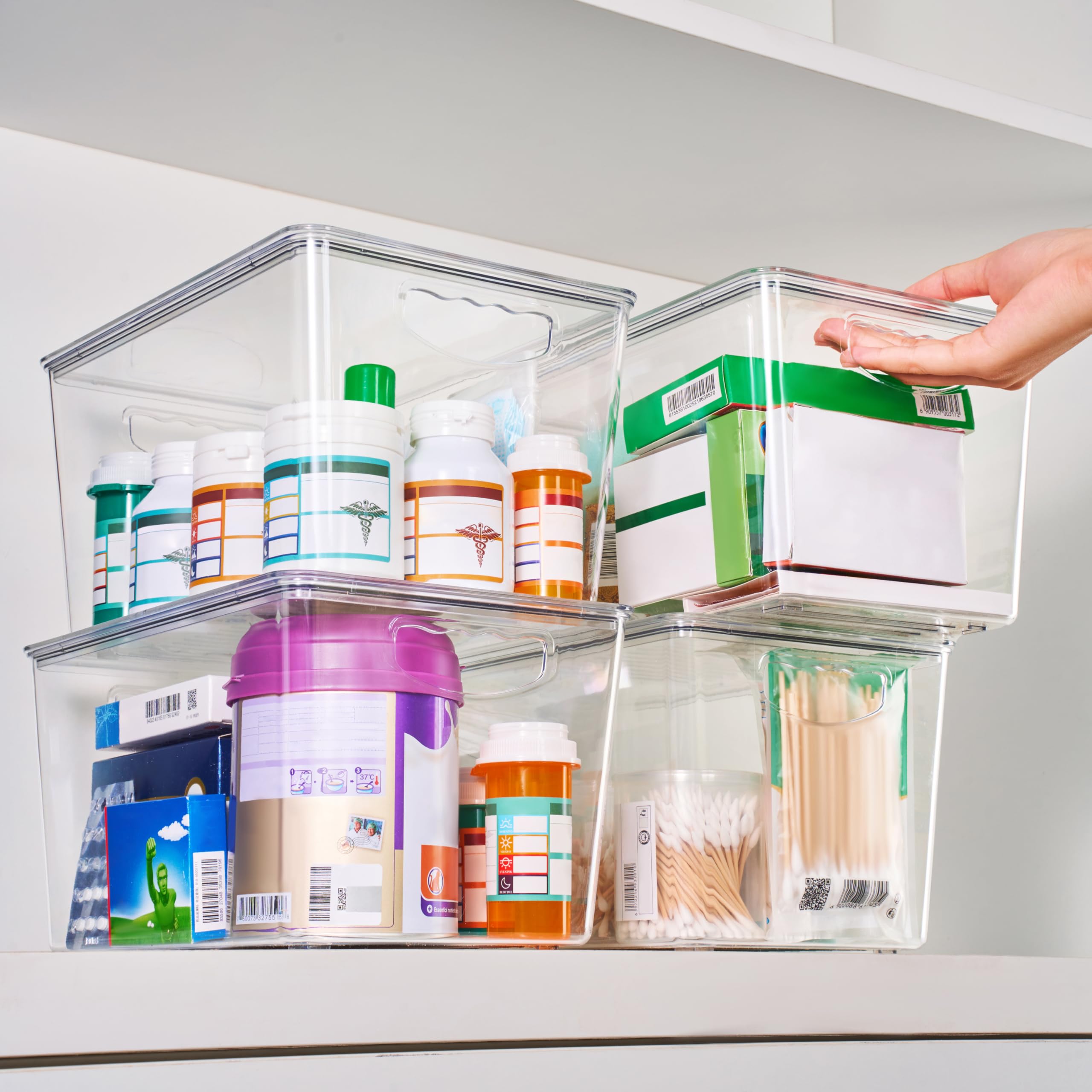 8 Pack Clear Stackable Storage Bins with Lids for Pantry