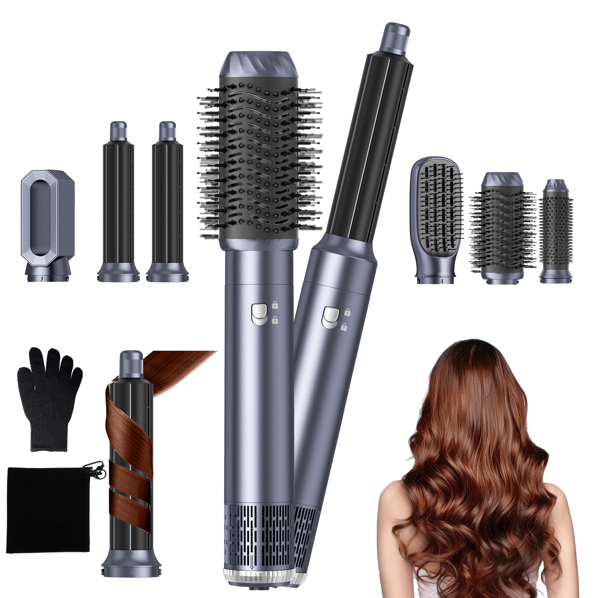 Jolof Store 6-in-1 Air Styler | Auto-Wrap Hair Curler & Blow Dry Brush