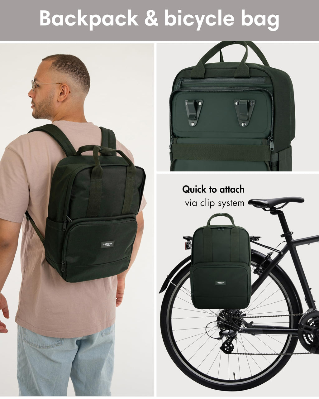 LARKSON No 6 Bike Pannier Bag | 2-in-1 Cycling Backpack - Green