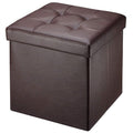 BRIAN & DANY Folding Ottoman Storage Box with Lid, Faux Leather Footstool Toy Storage Box Storage Seat 38 x 38 x 38 cm Brown