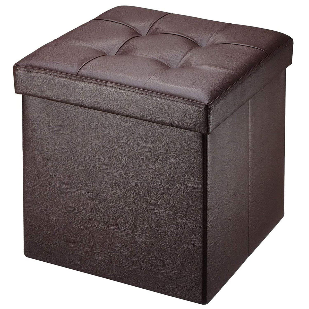 BRIAN & DANY Folding Ottoman Storage Box with Lid, Faux Leather Footstool Toy Storage Box Storage Seat 38 x 38 x 38 cm Brown
