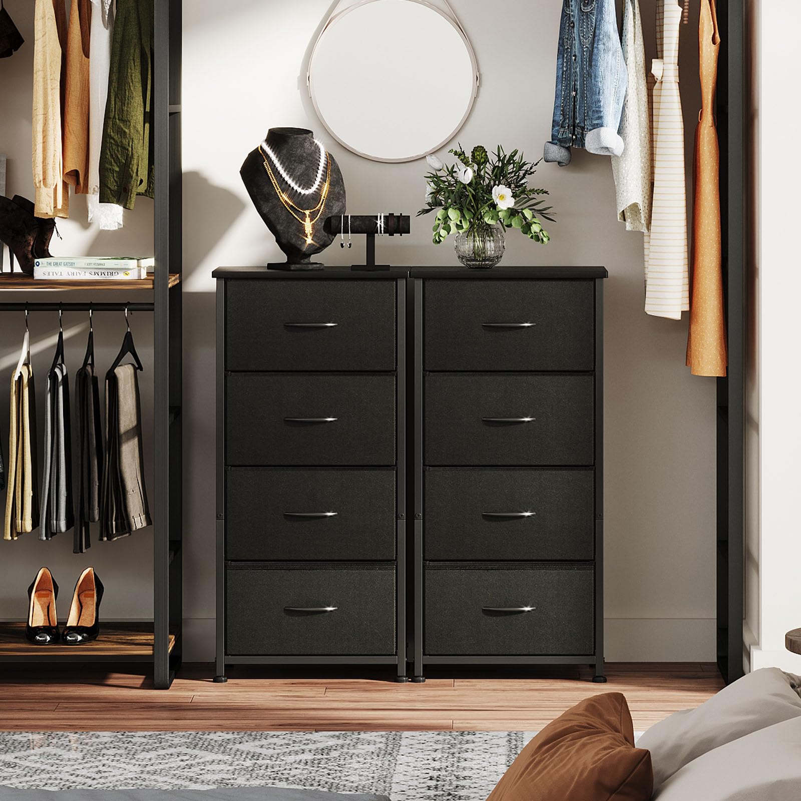 4-Drawer Tall Dresser – Black Chest with Curved Edges