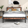 Diahomy King Size Metal Platform Bed Frame with Storage Headboard – Brown