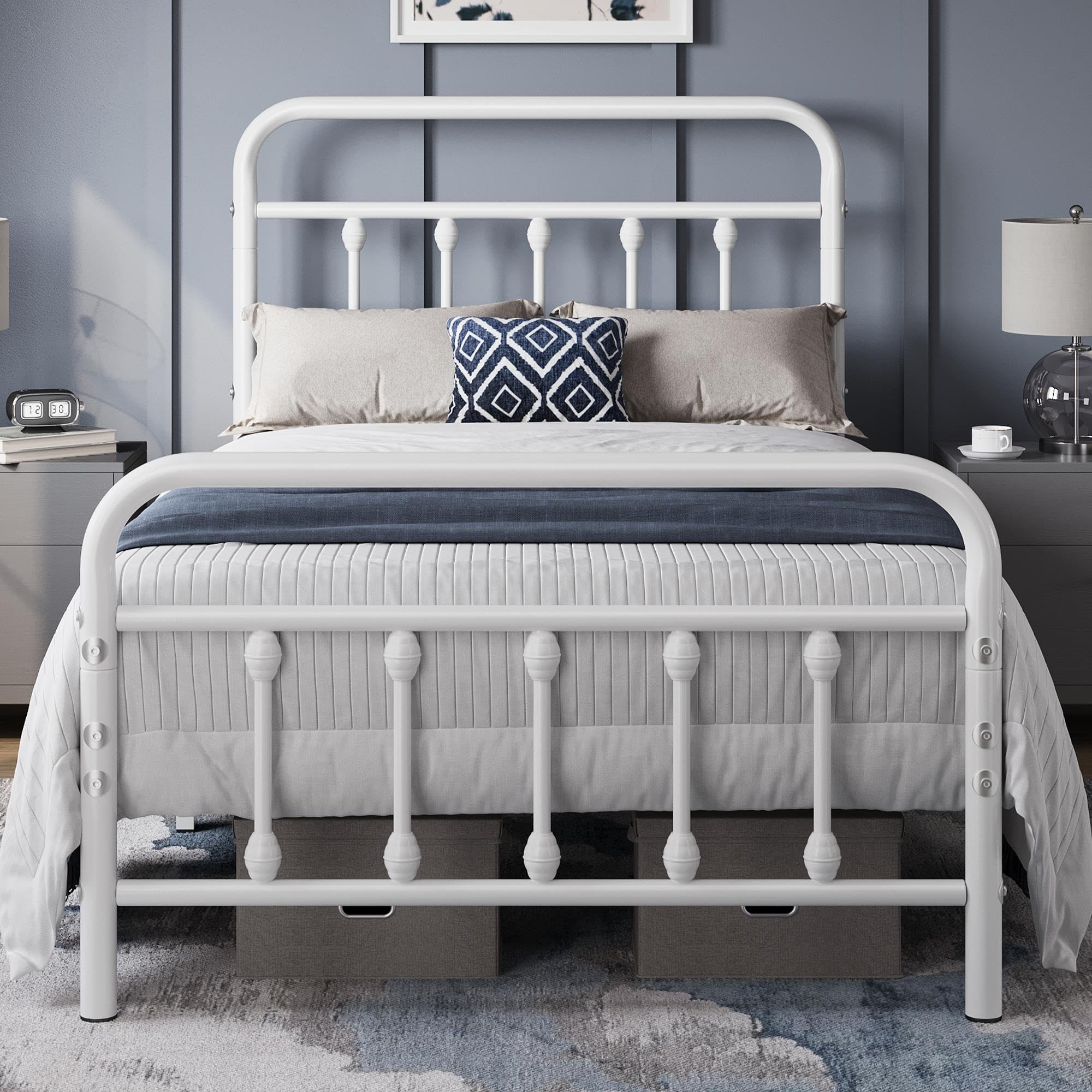 Yaheetech 3ft Single Metal Bed Frame | Vintage Iron Platform Bed - White