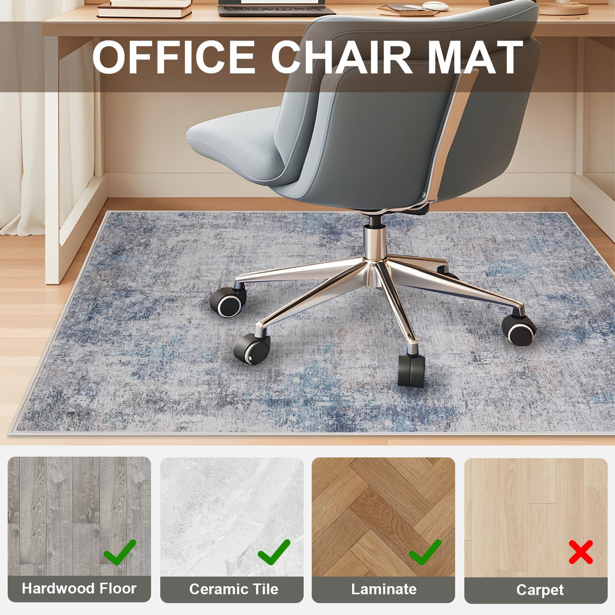 Office Chair Mat 90 x 120 cm, Floor Protector for Office Chair, Anti-Slip - image 3
