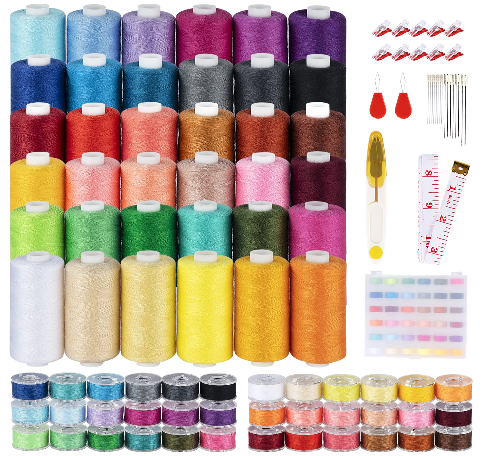 Agoer 36-Color Polyester Sewing Thread Set | 700 Yard Spools with Bobbins