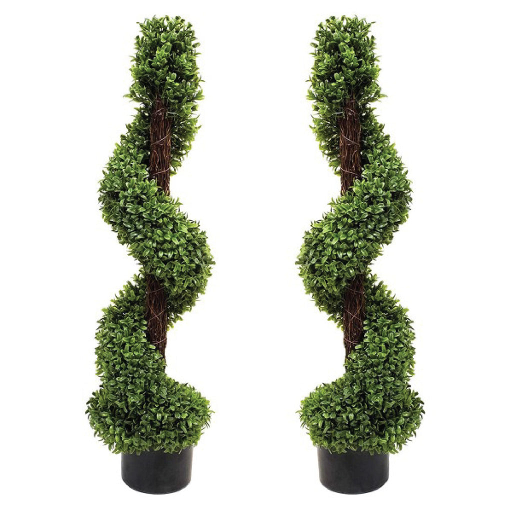 3ft Artificial Boxwood Spiral Topiary Trees in Pots - Set of 2