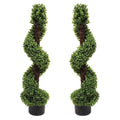 3ft Artificial Boxwood Spiral Topiary Trees in Pots - Set of 2