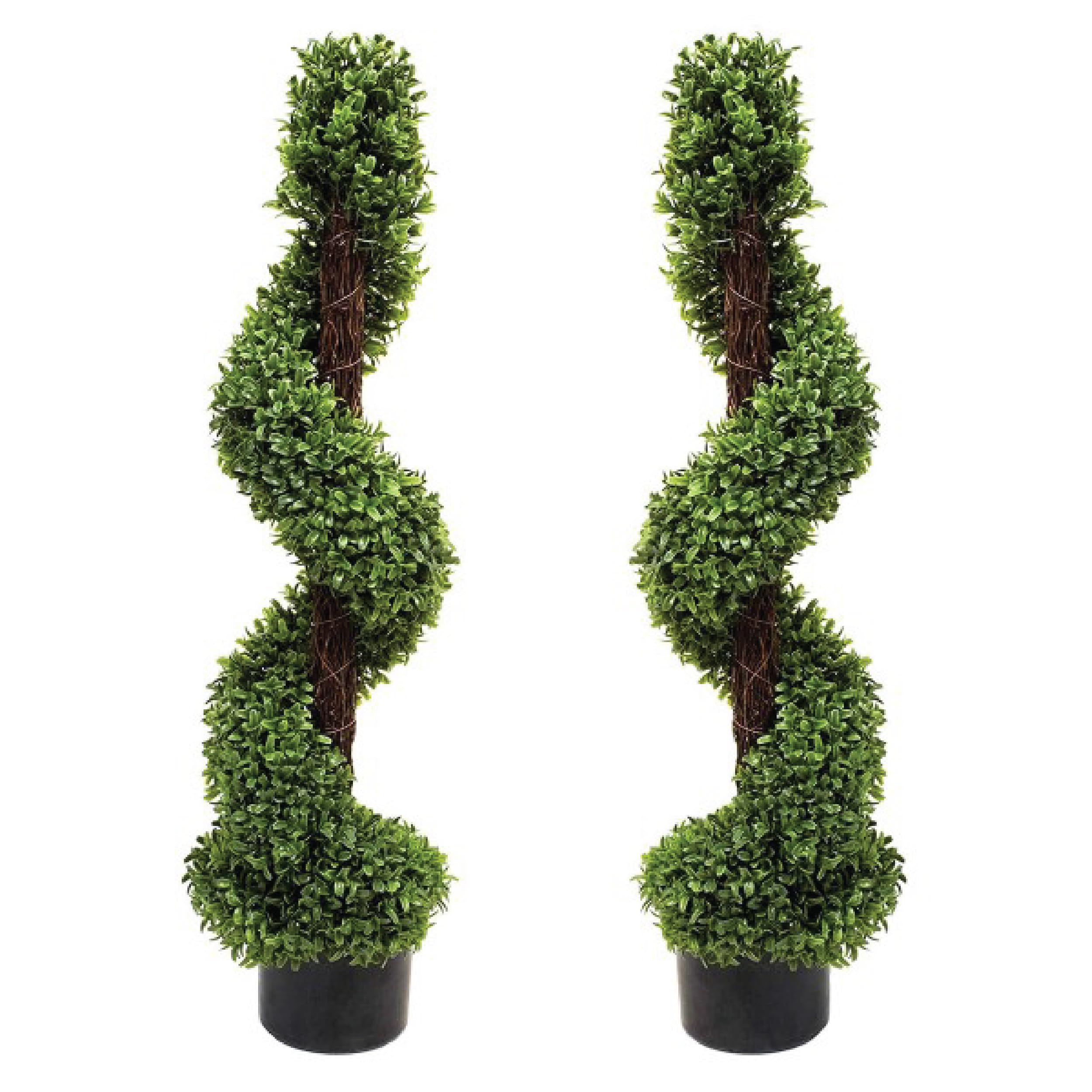 3ft Artificial Boxwood Spiral Topiary Trees in Pots - Set of 2