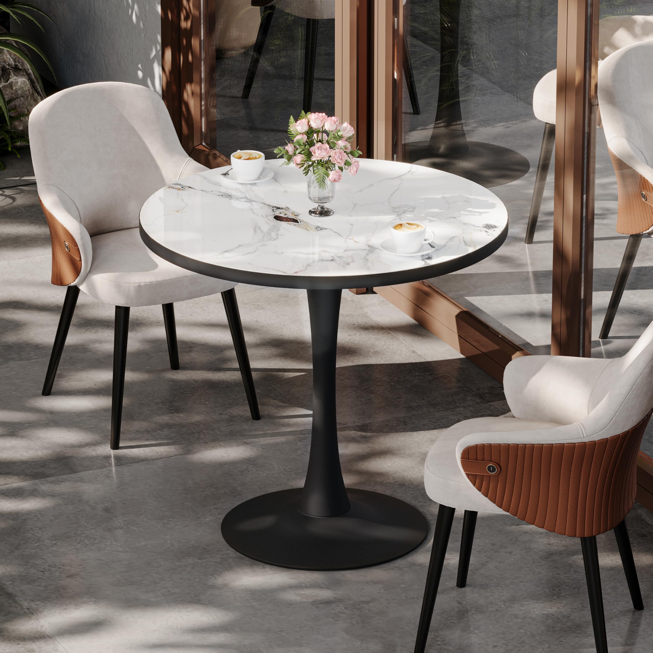 Round Sintered Stone Dining Table – 76cm Jade White Marble Top