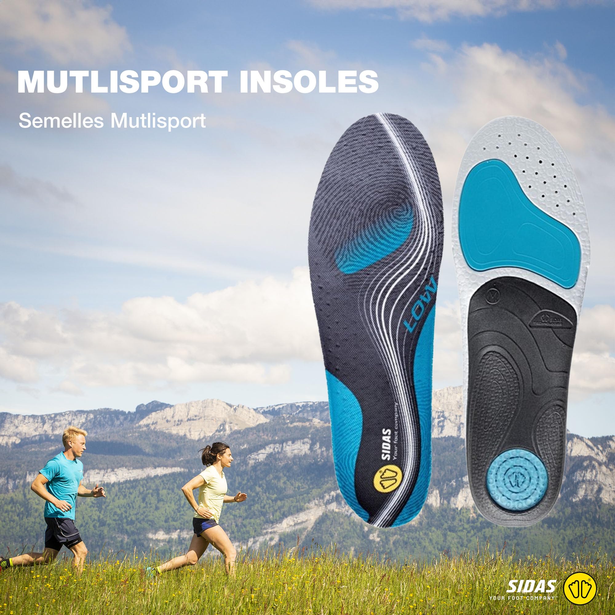 Sidas 3Feet Activ' Low Arch Support Insoles – Blue/Black, Size 4-5