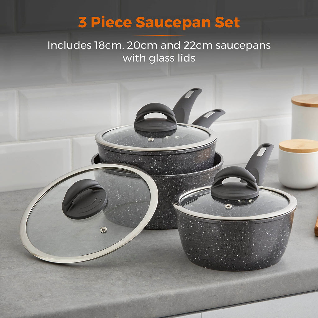 Tower Cerastone 3 Piece Non-Stick Saucepan Set | Forged Aluminium