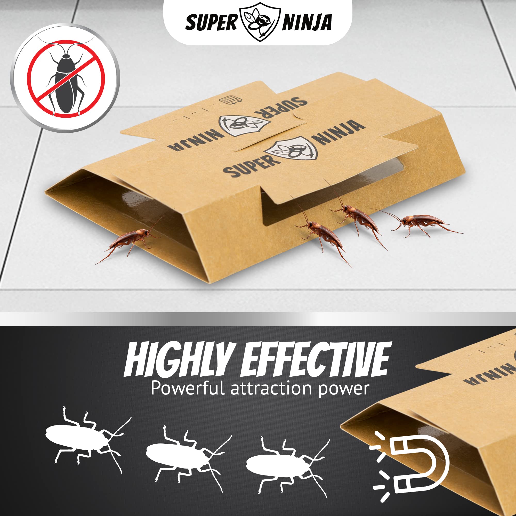 Super Ninja Cockroach Trap – 60 Non-Toxic Sticky Roach Killer Traps