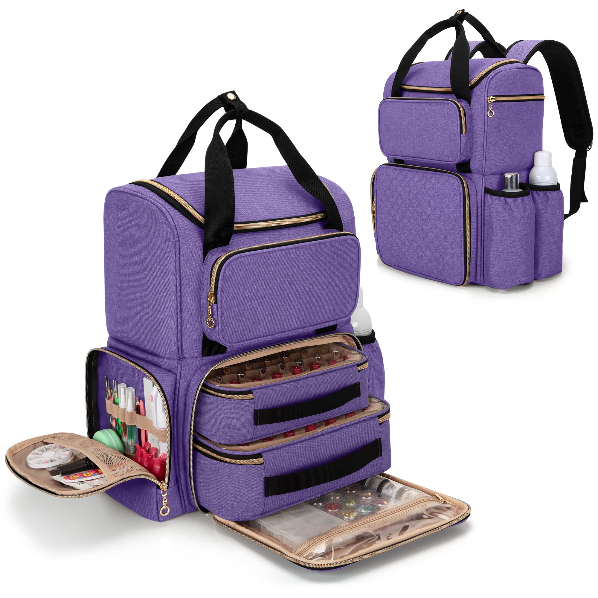 Luxja Nail Polish Organizer Backpack – Holds 70 Bottles & Nail Lamp