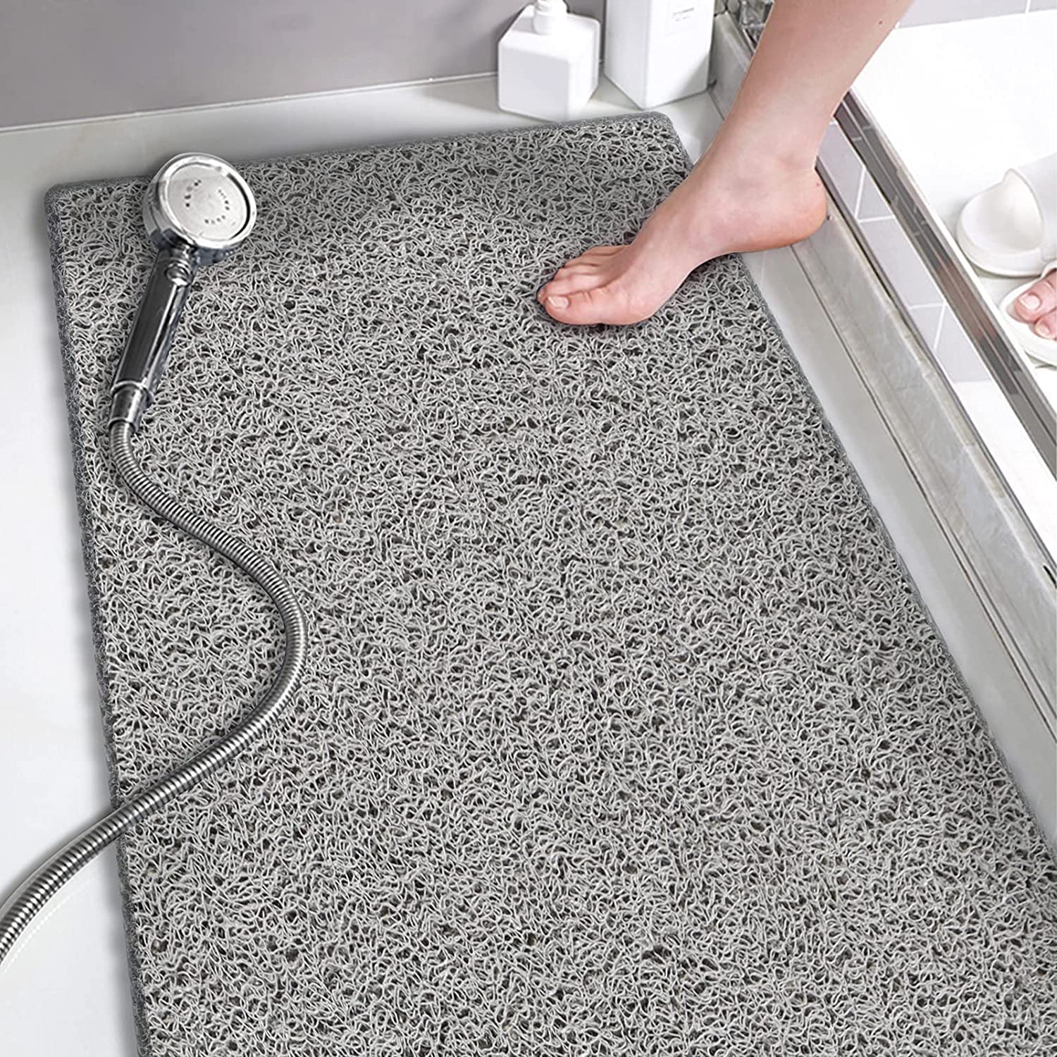 Loofah Bath Mat – Non-Slip Anti-Mould PVC Shower Mat, Grey