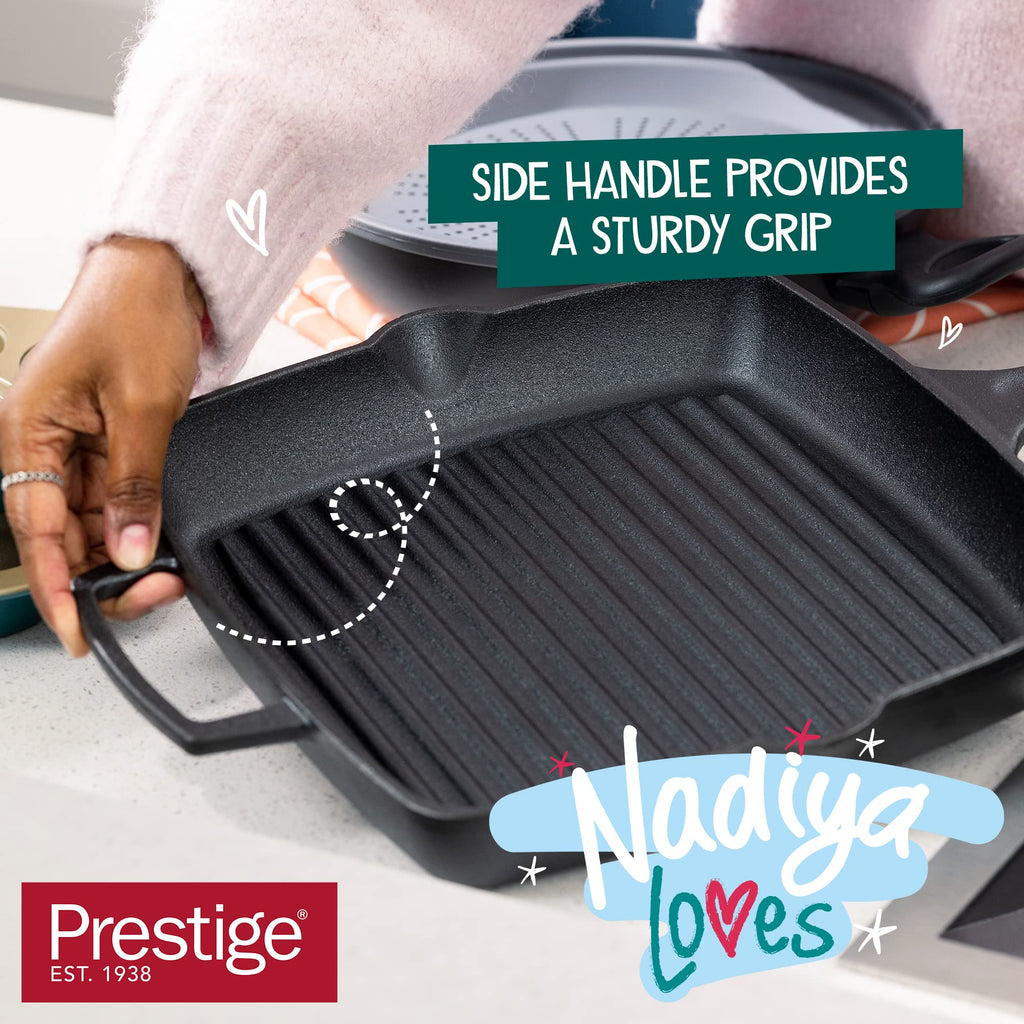 Prestige x Nadiya Pre-Seasoned Cast Iron Griddle Pan – 25cm Square