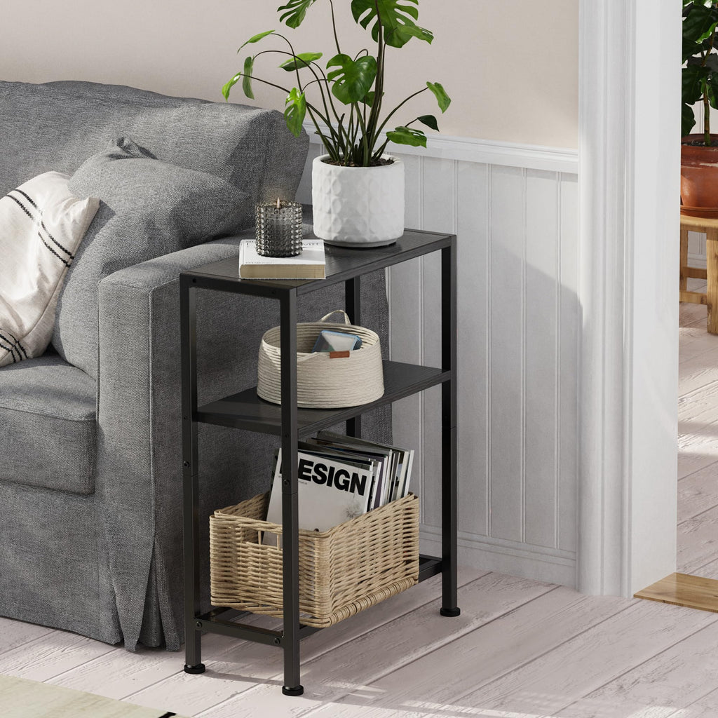 Vantimo Narrow Side Table, 3-Tier Small Shelving Unit, Slim Bedside Table for Small Space, Living Room, Bedroom, Sofa, Couch Black