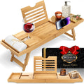 SereneLife Bamboo Bath Caddy & Breakfast Tray – Expandable Bathtub Shelf