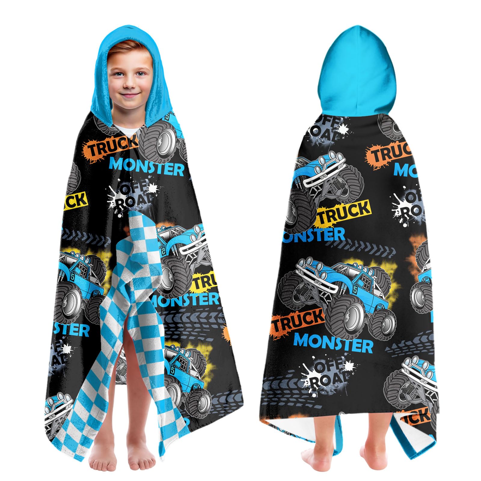 Jolof Store Kids Hooded Beach Towel – Monster Car Quick Dry Poncho 30x50