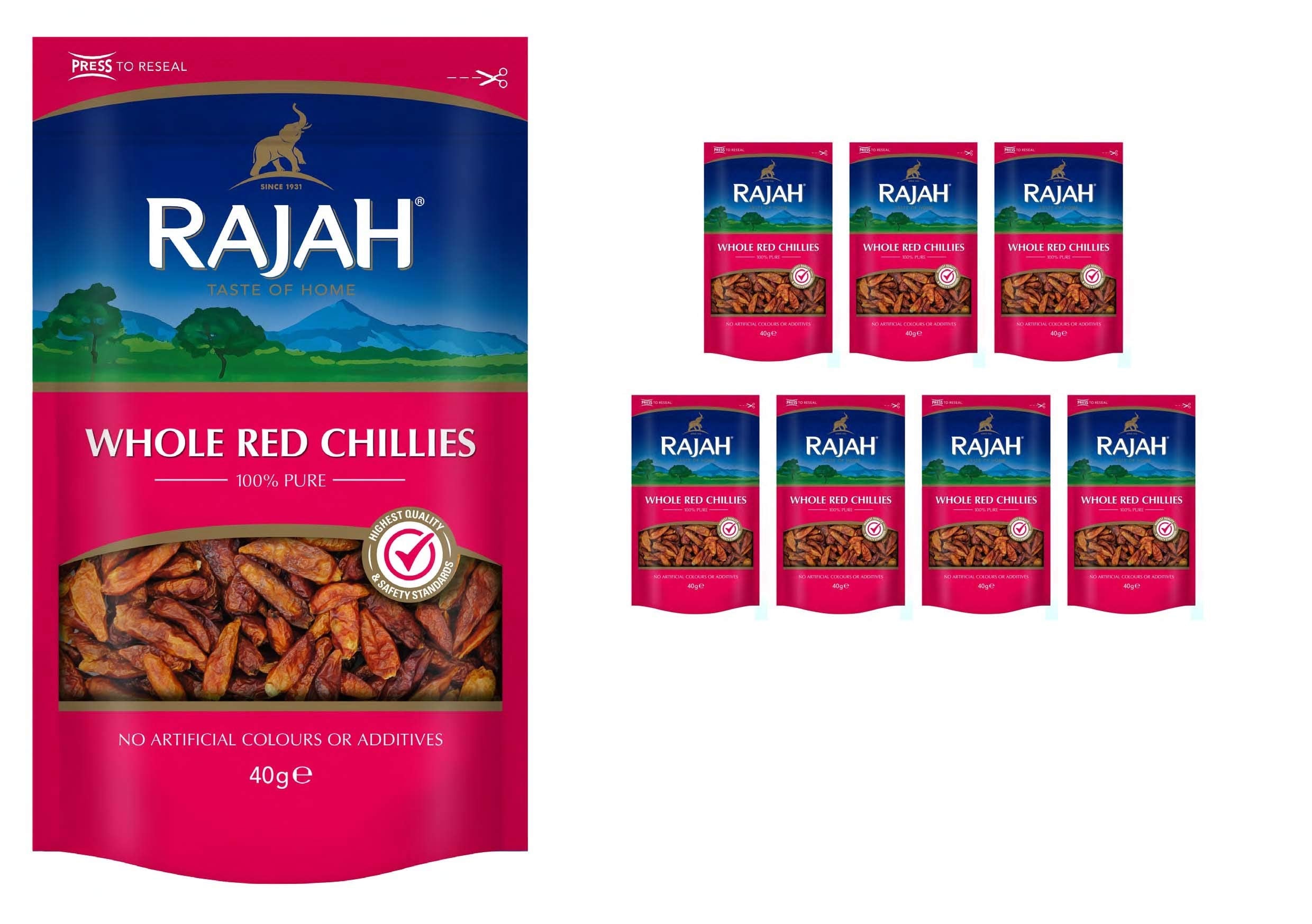 Rajah Whole Red Chillies – Premium Dried Hot Chilli Peppers, 100% Pure