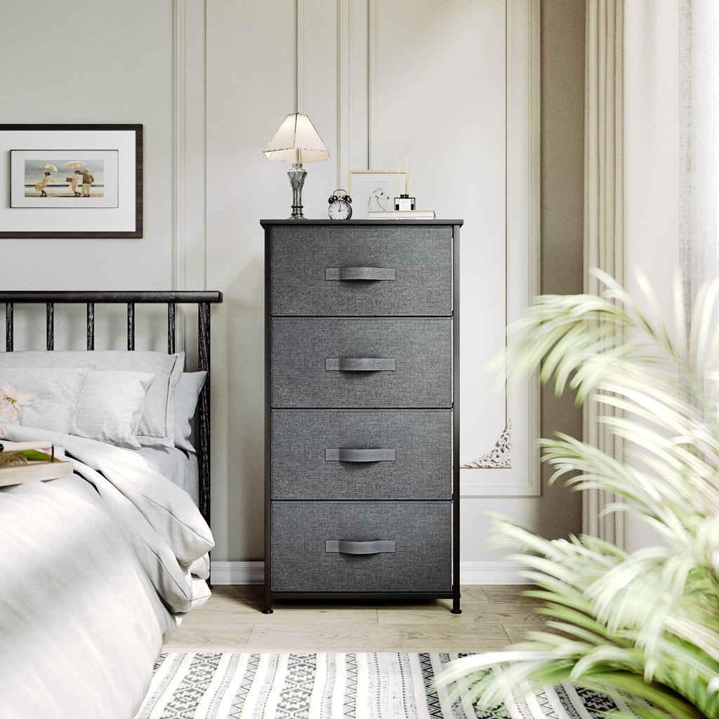 YITAHOME 4-Drawer Fabric Dresser – Storage Chest with Wood Top, Gray