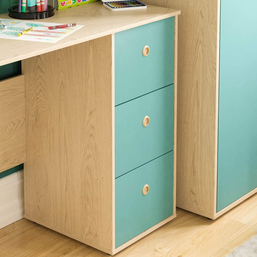 Junior Vida Neptune 3 Drawer Desk Computer Dressing Table PC/Laptop Home Study Workstation Children Kids Furniture Blue & Oak - image 4