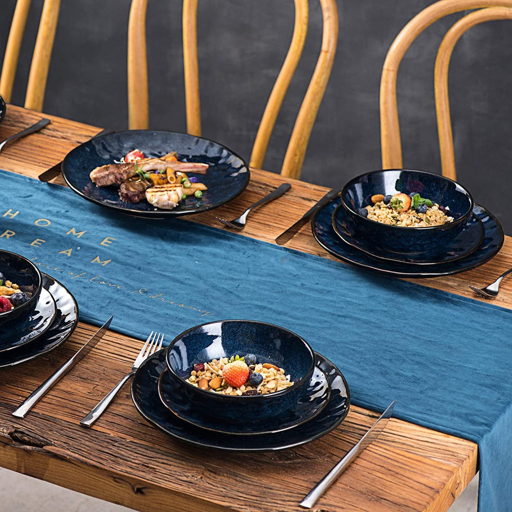 Vicrays Porcelain Dessert Plates – 8 Inch Round Salad Plate Set of 6, Starry Blue