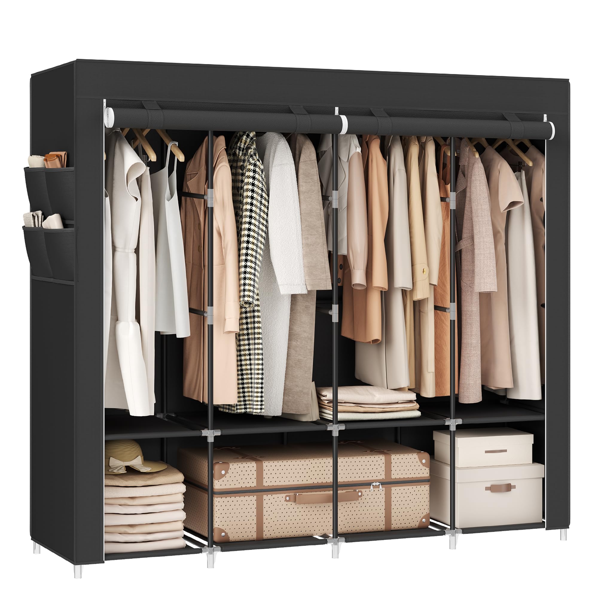 SONGMICS Portable Clothes Wardrobe – Large Fabric Closet with 4 Rails
