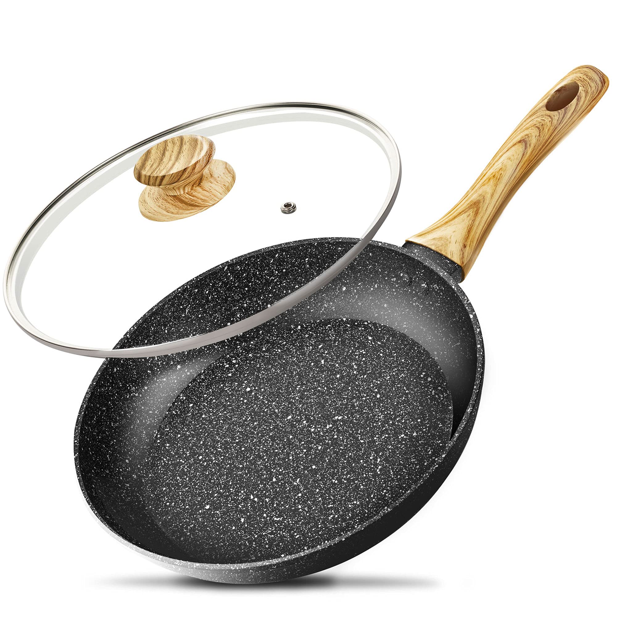 MICHELANGELO 28cm Non Stick Frying Pan with Lid | Granite Induction